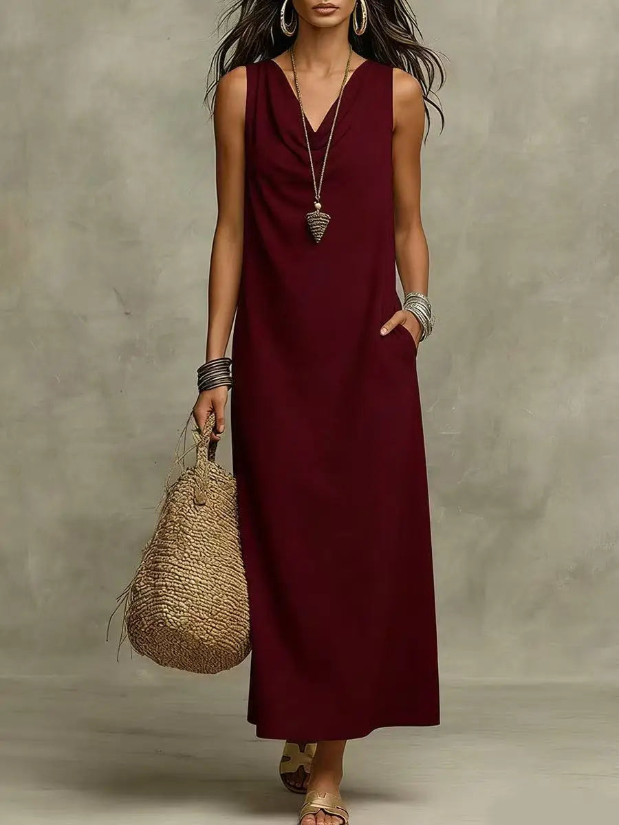 Dawson | Elegant Airy Linen V Neck Sleeveless Maxi Dress for Summer Time