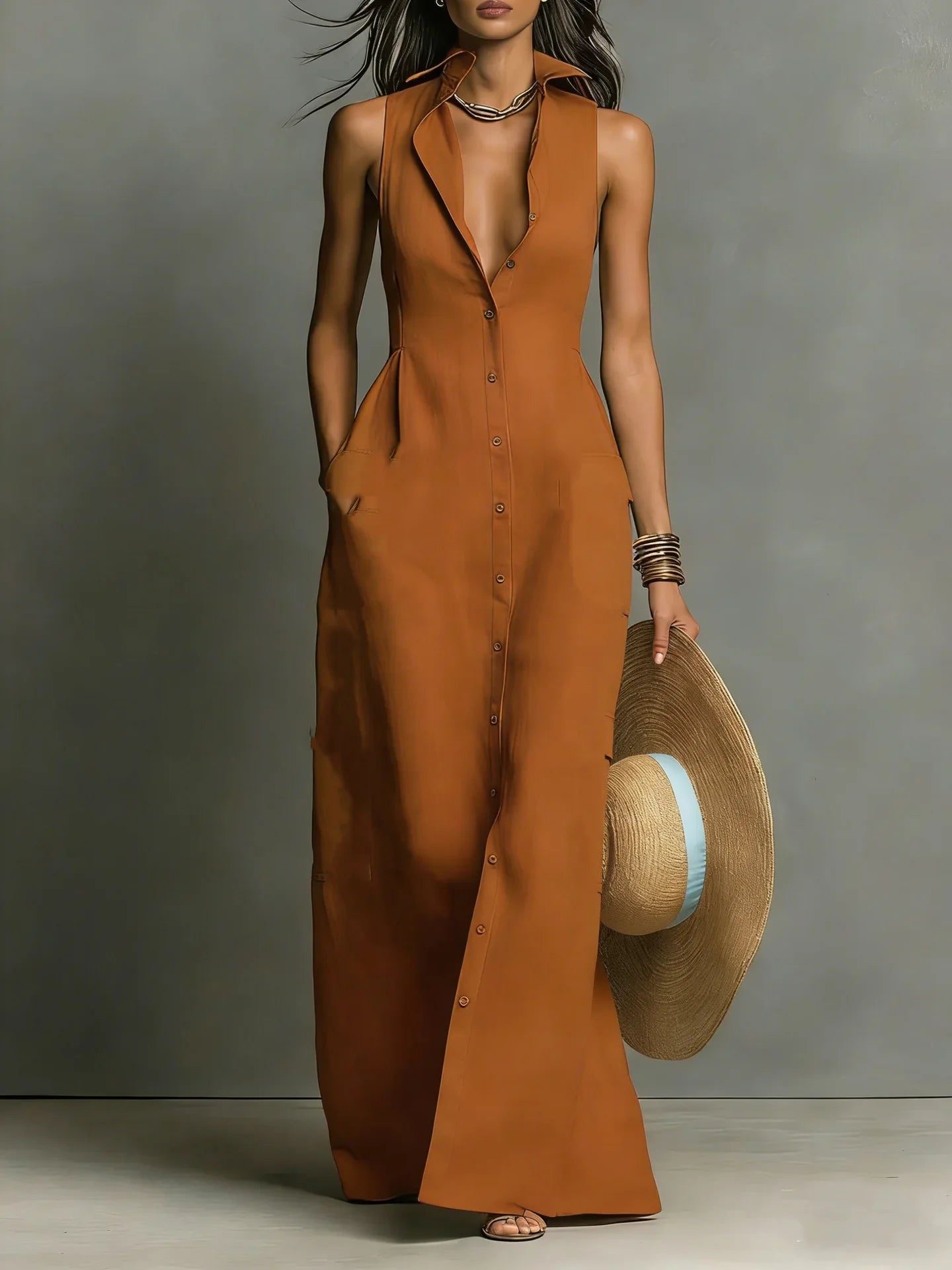 Valeria | Elegant and Comfortable Lapel Shirt Dress with Pockets