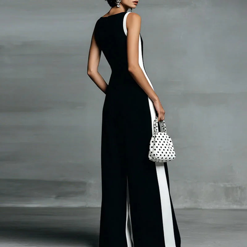 Camella | Lightweight Elegant Wide Leg V Neck Formal Jumpsuit with Zipper
