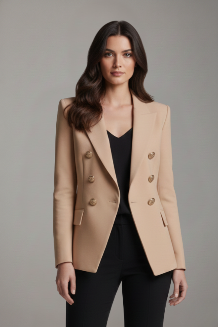 Rebecca | Chic Double-Breasted Long Fitted Blazer with Gold Buttons