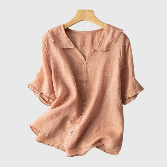 Ada | Elegant Linen Button-Down Blouse with Sleeves