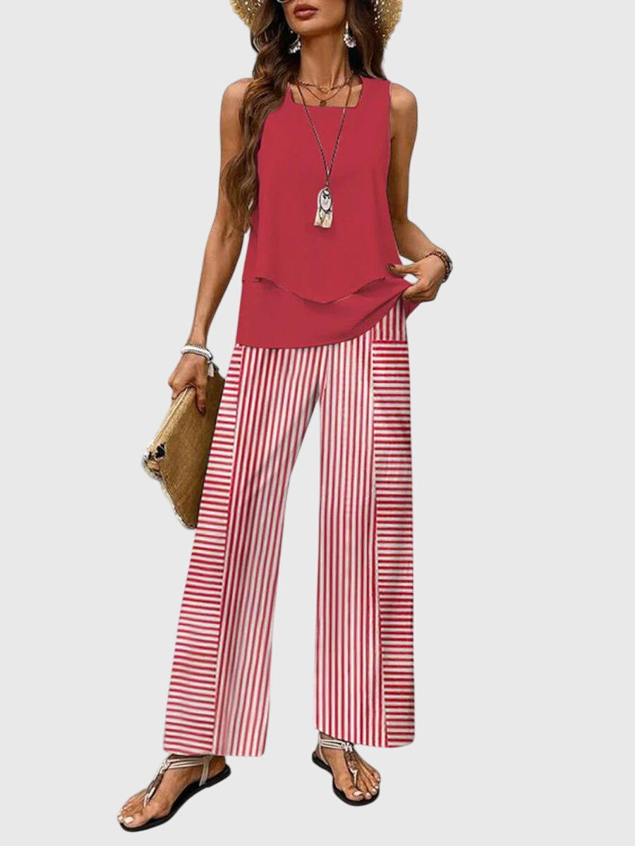 Veronique | Elegant Two Piece Set Sleeveless top and Wide Leg Pants
