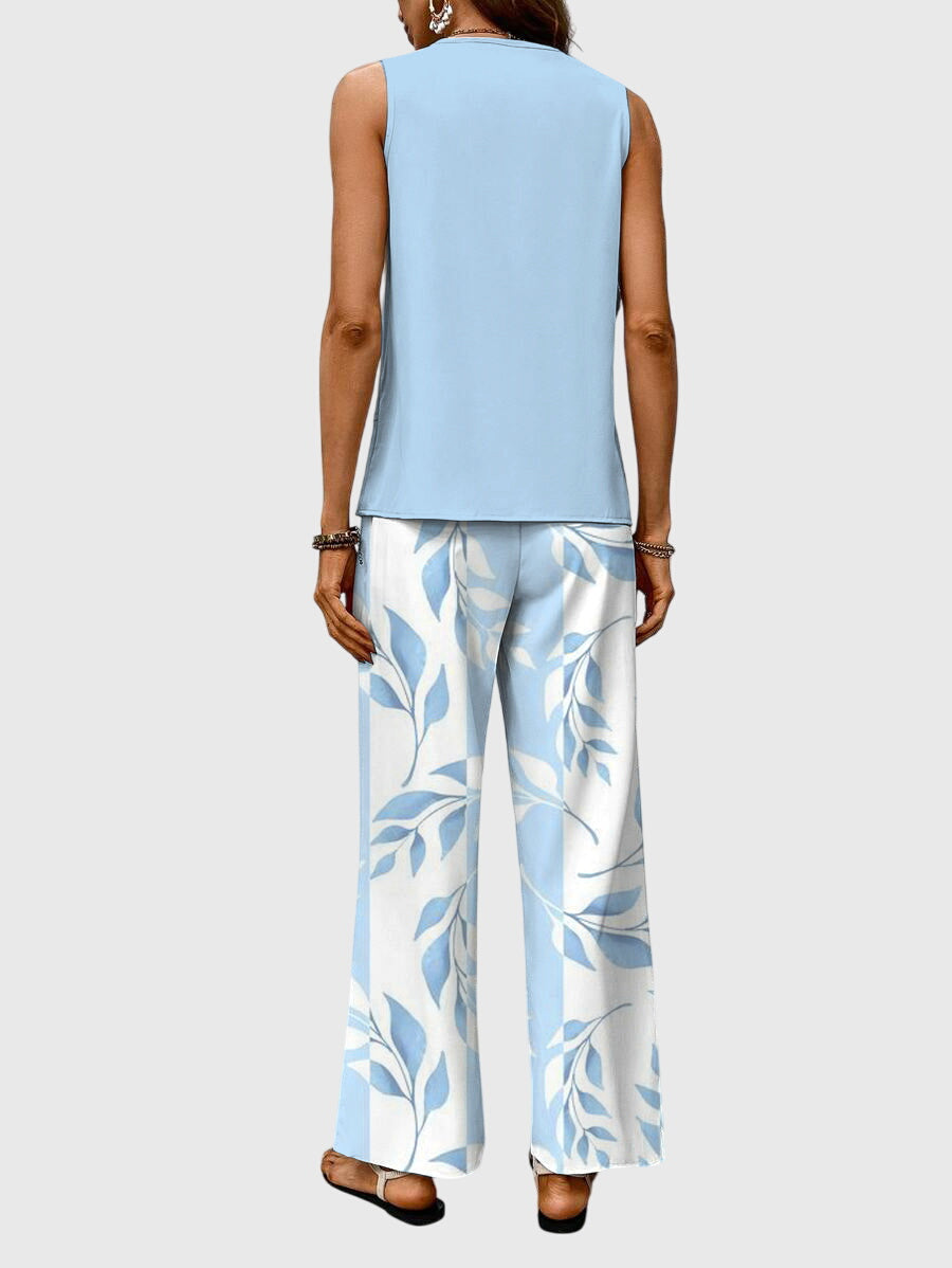 Veronique | Elegant Two Piece Set Sleeveless top and Wide Leg Pants
