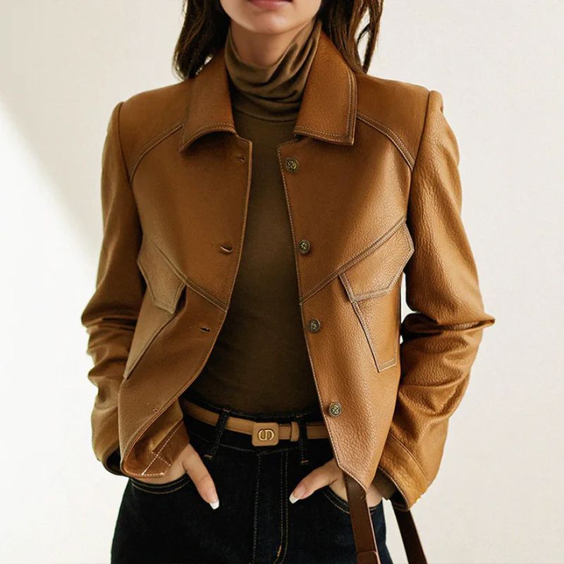 Gianna | Classic Stylish Leather Jacket with Slim Waistline and Matte Finish