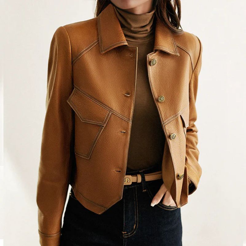 Gianna | Classic Stylish Leather Jacket with Slim Waistline and Matte Finish