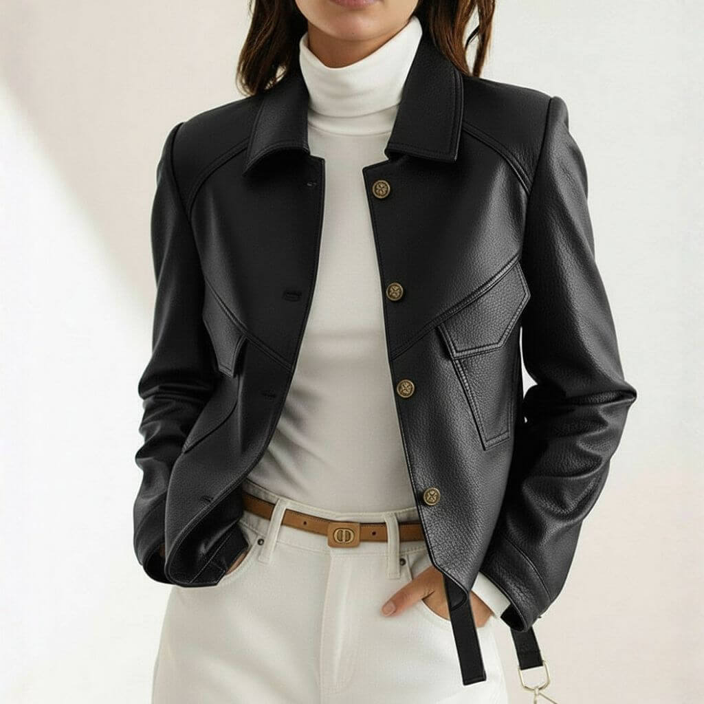 Gianna | Classic Stylish Leather Jacket with Slim Waistline and Matte Finish