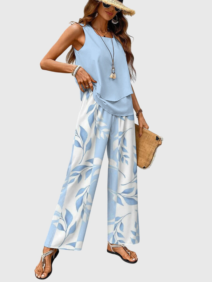 Veronique | Elegant Two Piece Set Sleeveless top and Wide Leg Pants
