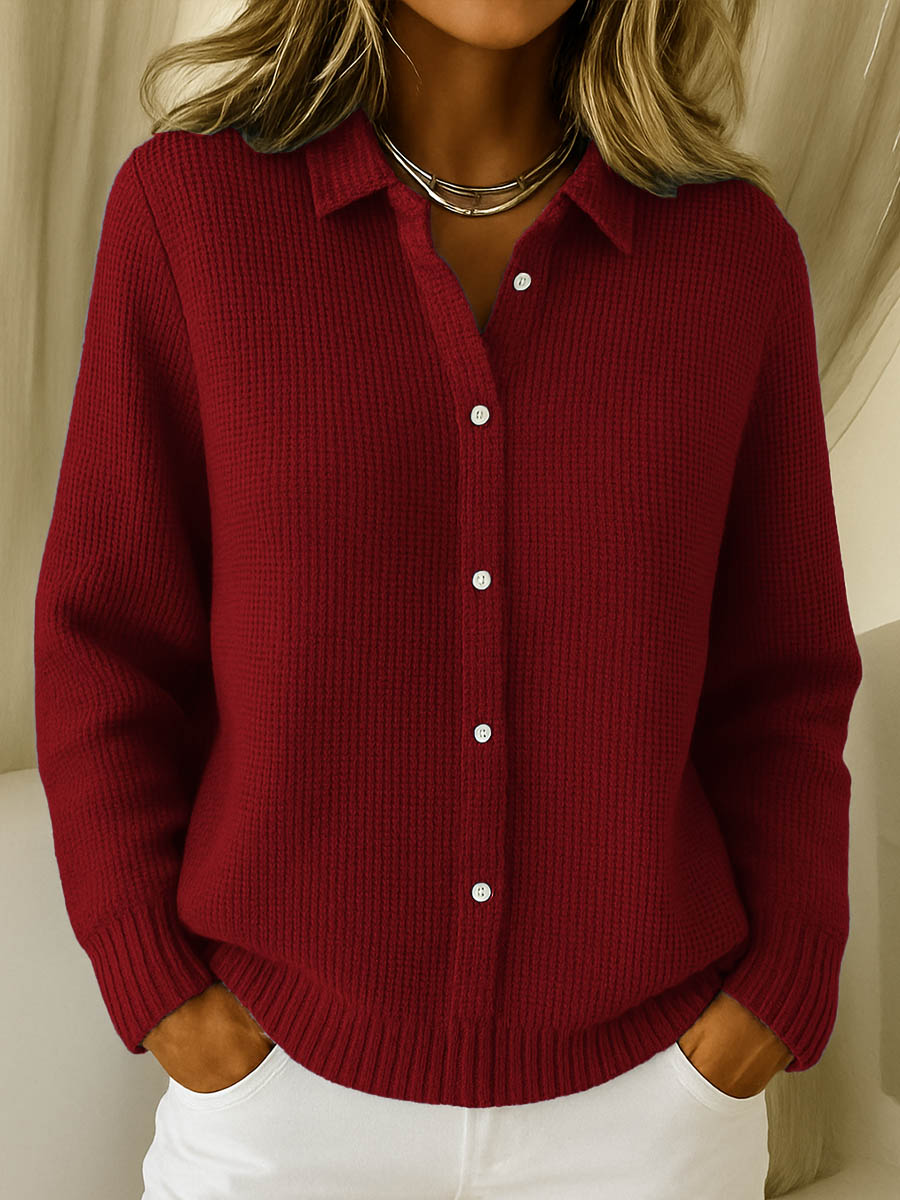 Liza | Effortlessly Elegant Collared Button Cardigan in Soft Cotton Blend