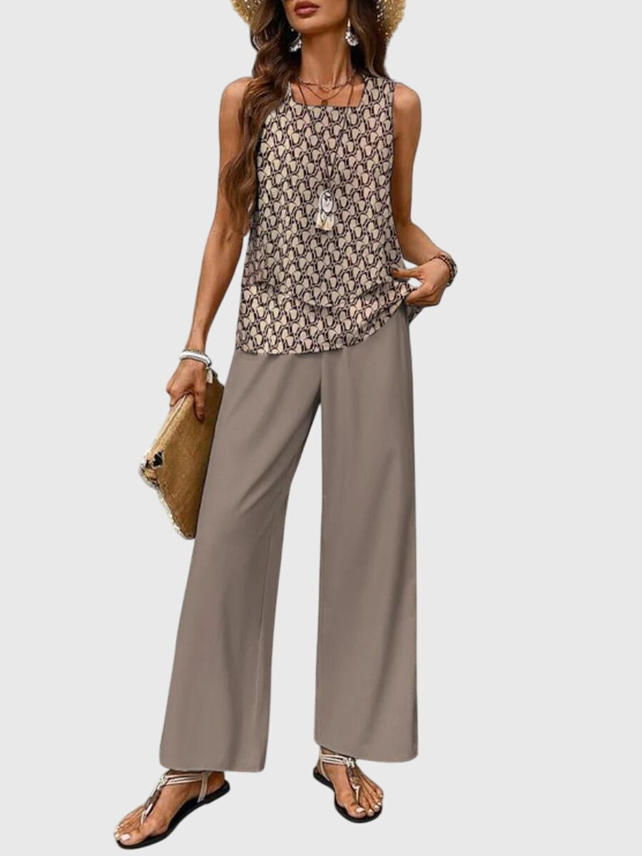 Veronique | Elegant Two Piece Set Sleeveless top and Wide Leg Pants