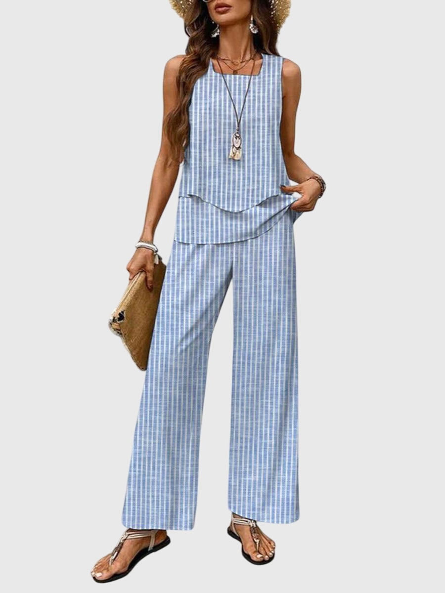 Veronique | Elegant Two Piece Set Sleeveless top and Wide Leg Pants
