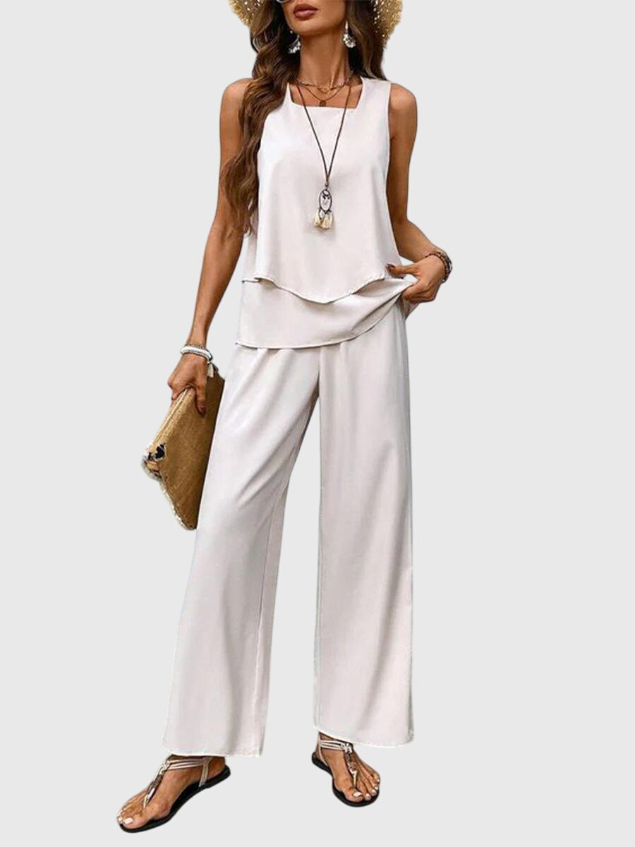 Veronique | Elegant Two Piece Set Sleeveless top and Wide Leg Pants