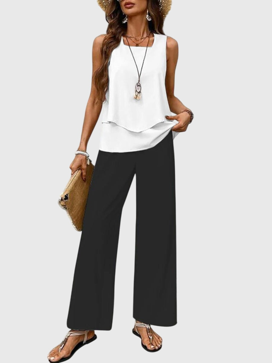 Veronique | Elegant Two Piece Set Sleeveless top and Wide Leg Pants
