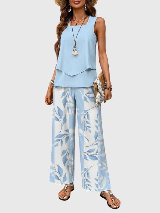 Veronique | Elegant Two Piece Set Sleeveless top and Wide Leg Pants