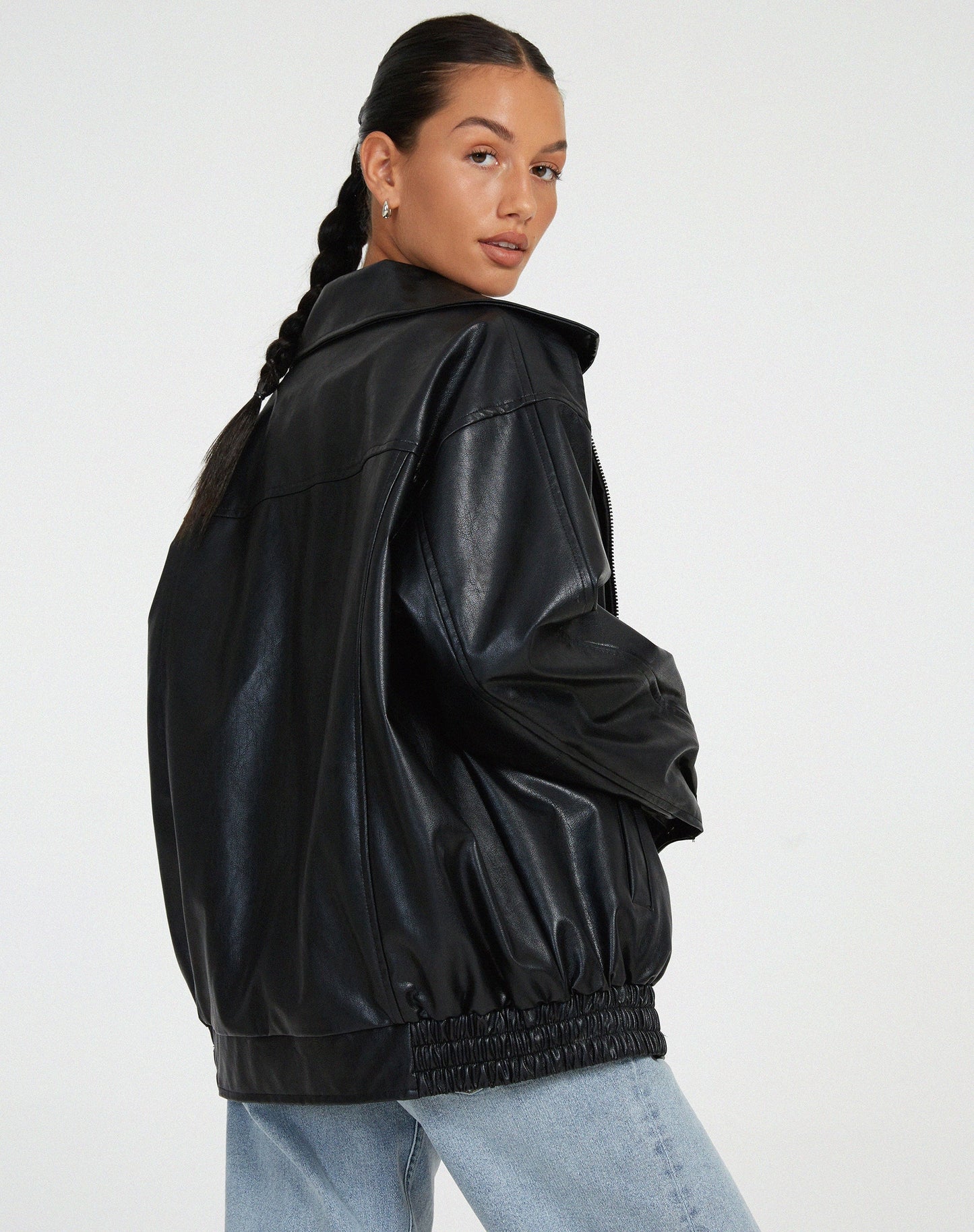Zada | Relaxed Oversized Leather Bomber Jacket