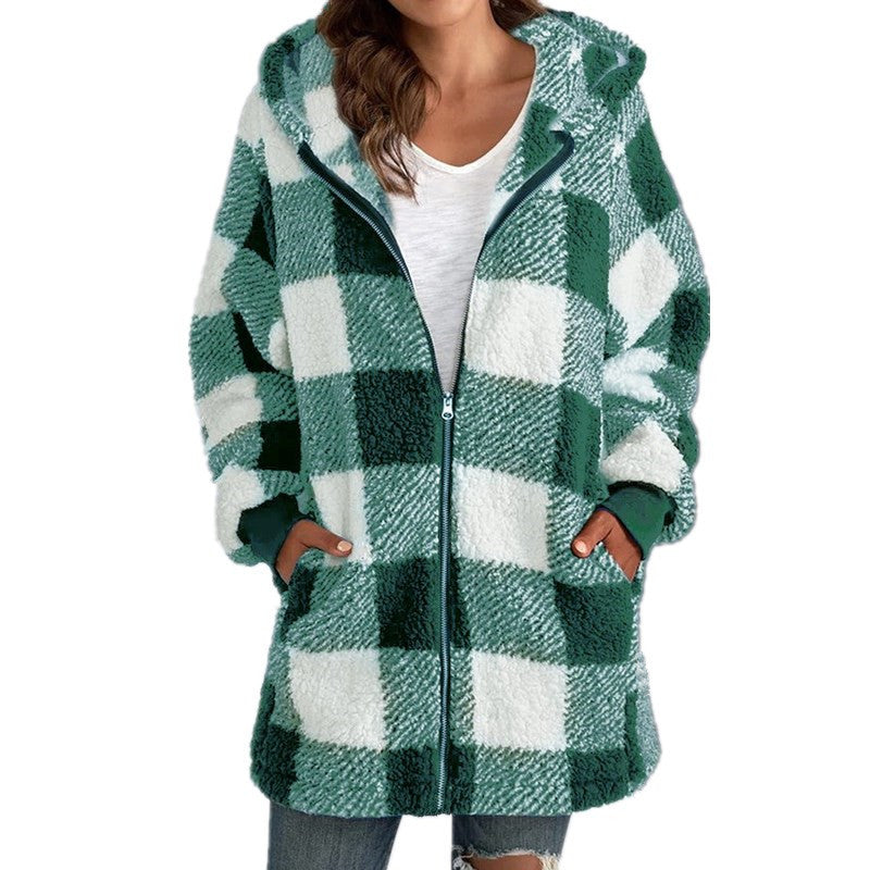 Arabella | Cozy Plaid Fleece Hooded Coat for Fall