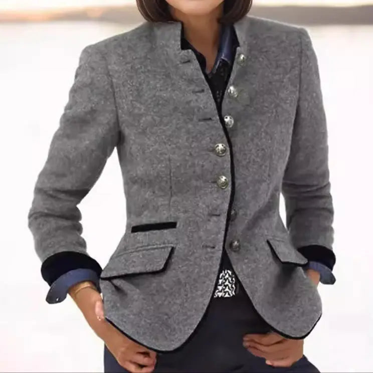 Bianca | Refined Wool Blazer with Contrast Trim and Button Front