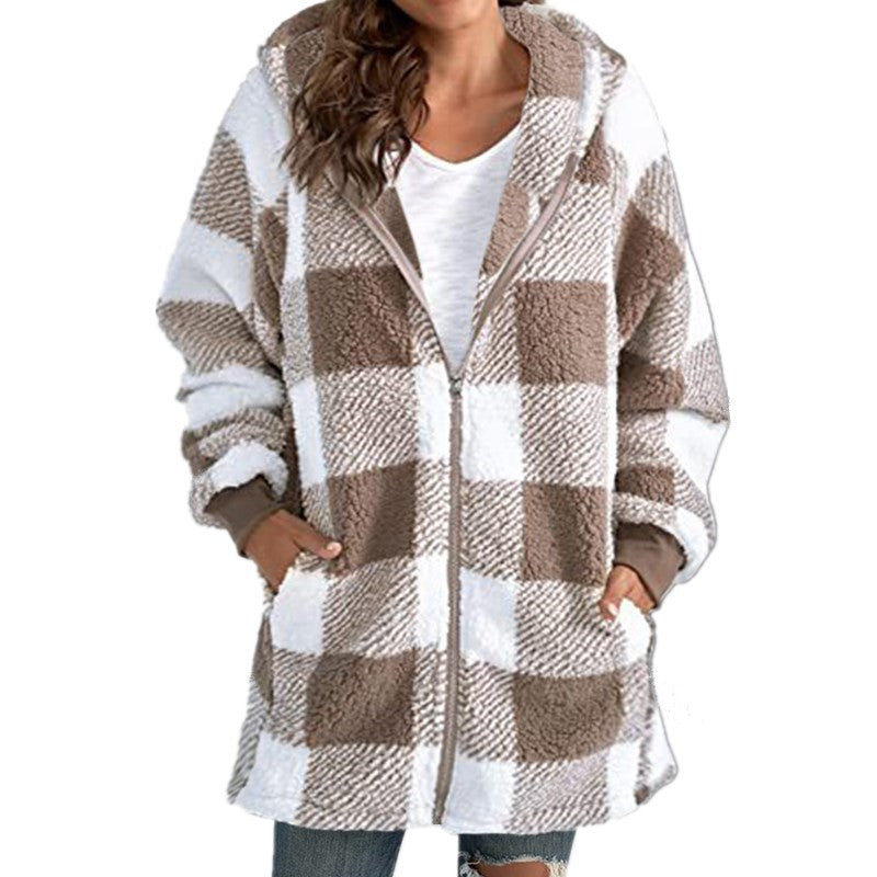 Arabella | Cozy Plaid Fleece Hooded Coat for Fall