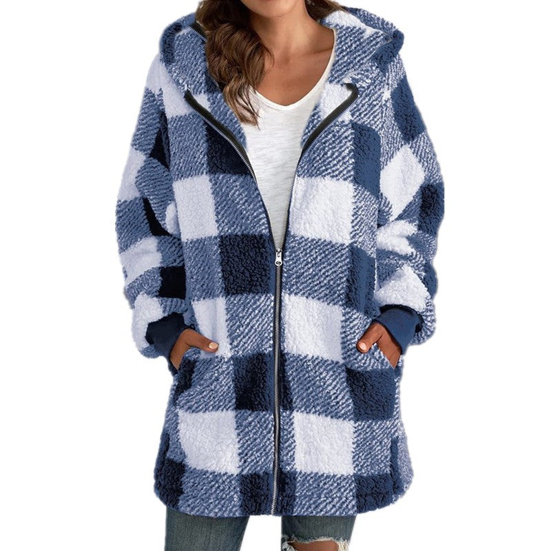 Arabella | Cozy Plaid Fleece Hooded Coat for Fall