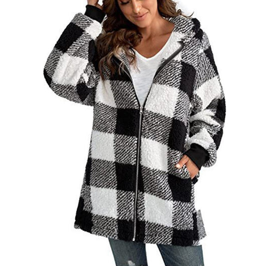 Arabella | Cozy Plaid Fleece Hooded Coat for Fall