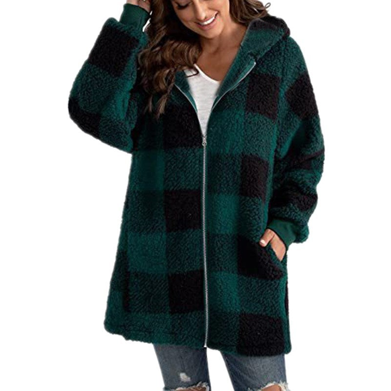 Arabella | Cozy Plaid Fleece Hooded Coat for Fall