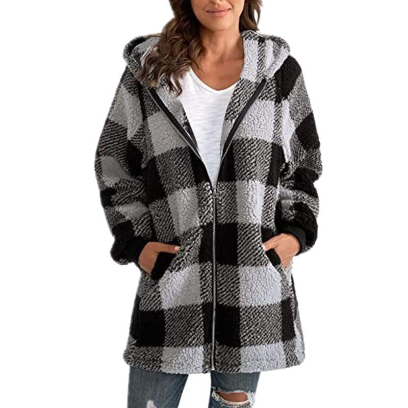 Arabella | Cozy Plaid Fleece Hooded Coat for Fall