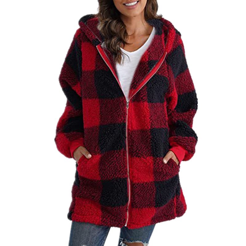 Arabella | Cozy Plaid Fleece Hooded Coat for Fall
