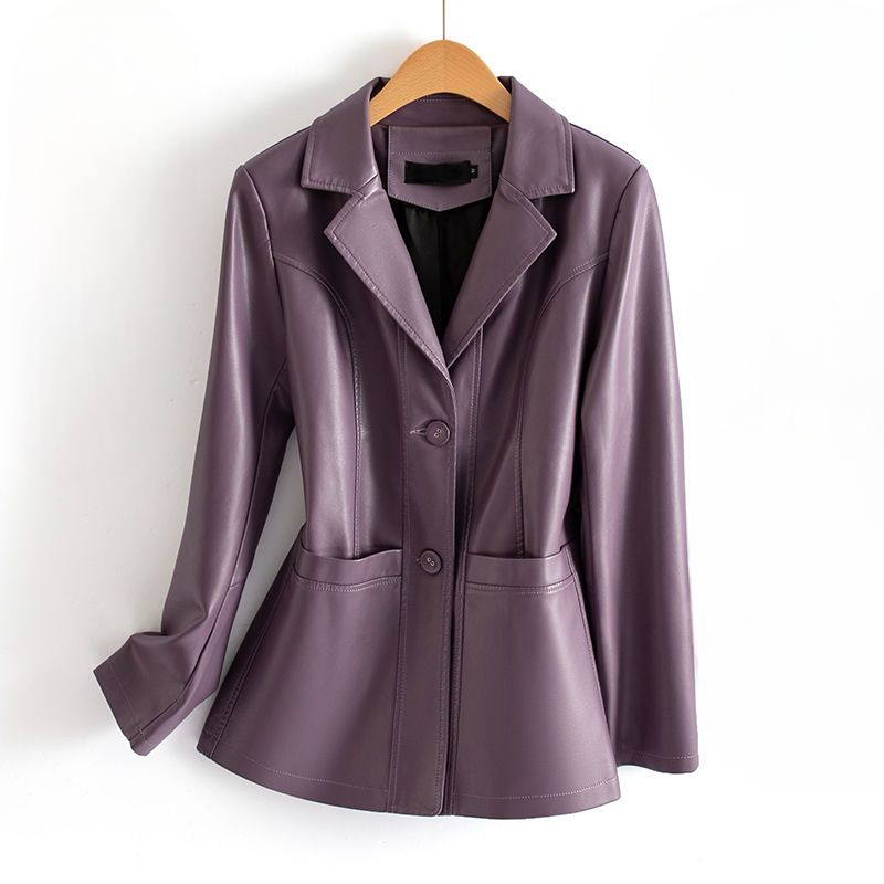 Bellatrix | Tailored Faux Leather Jacket with Two-Button Front