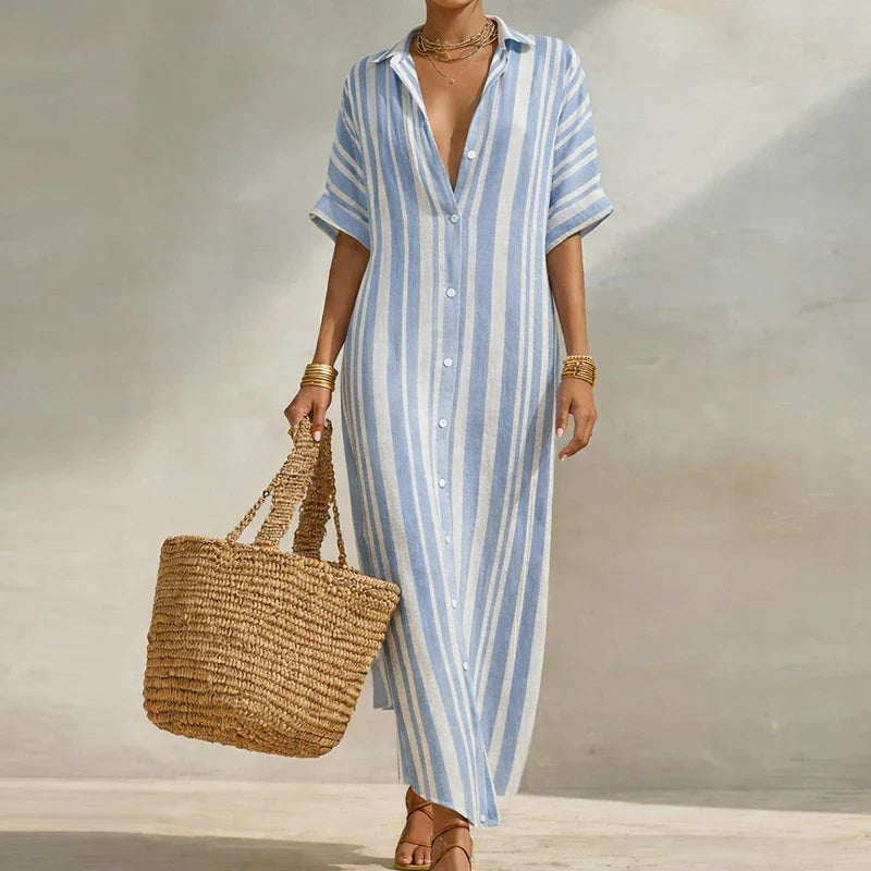 Olivia | Long Button Linen Shirt Dress for Summer Time