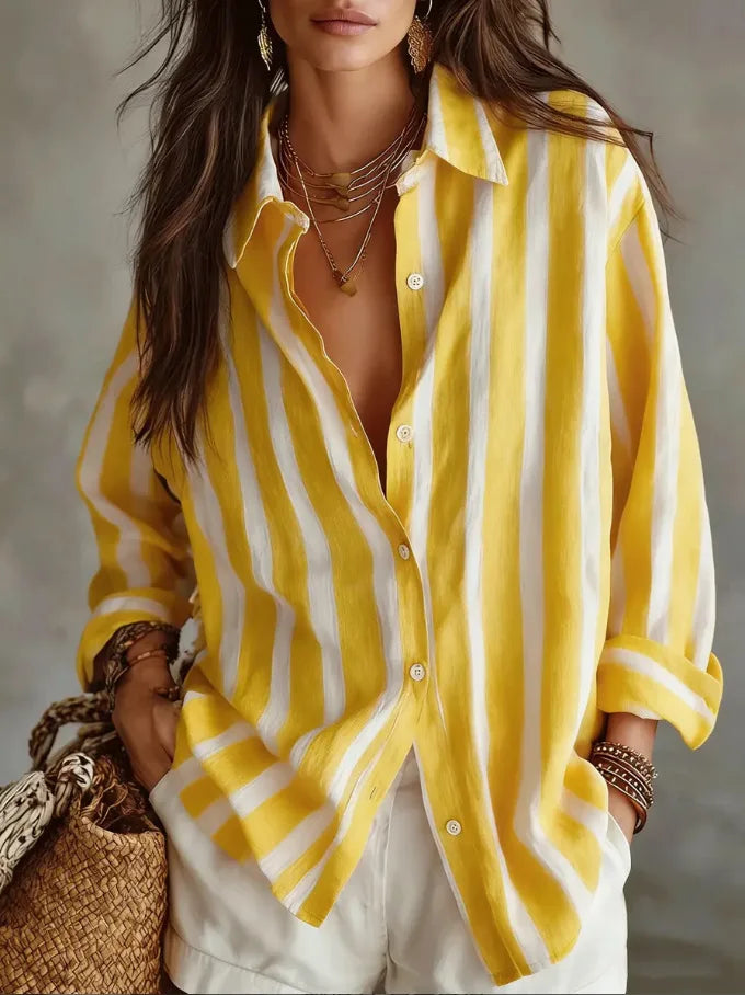 Quincy | Relaxed Striped Button-Down Blouse in Cotton Blend For Everyday