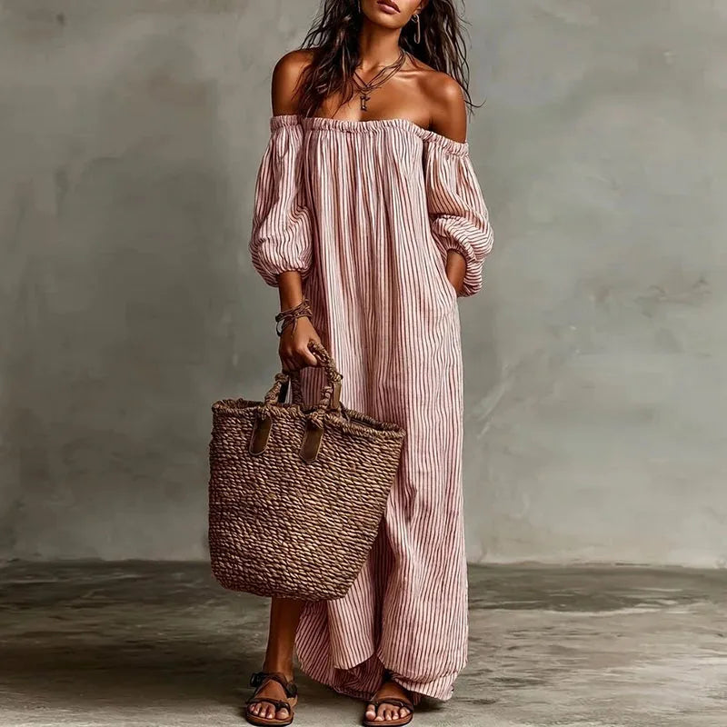 Maddi | Breathable Elegant Off Shoulder Half Puff Sleeved Maxi Dress
