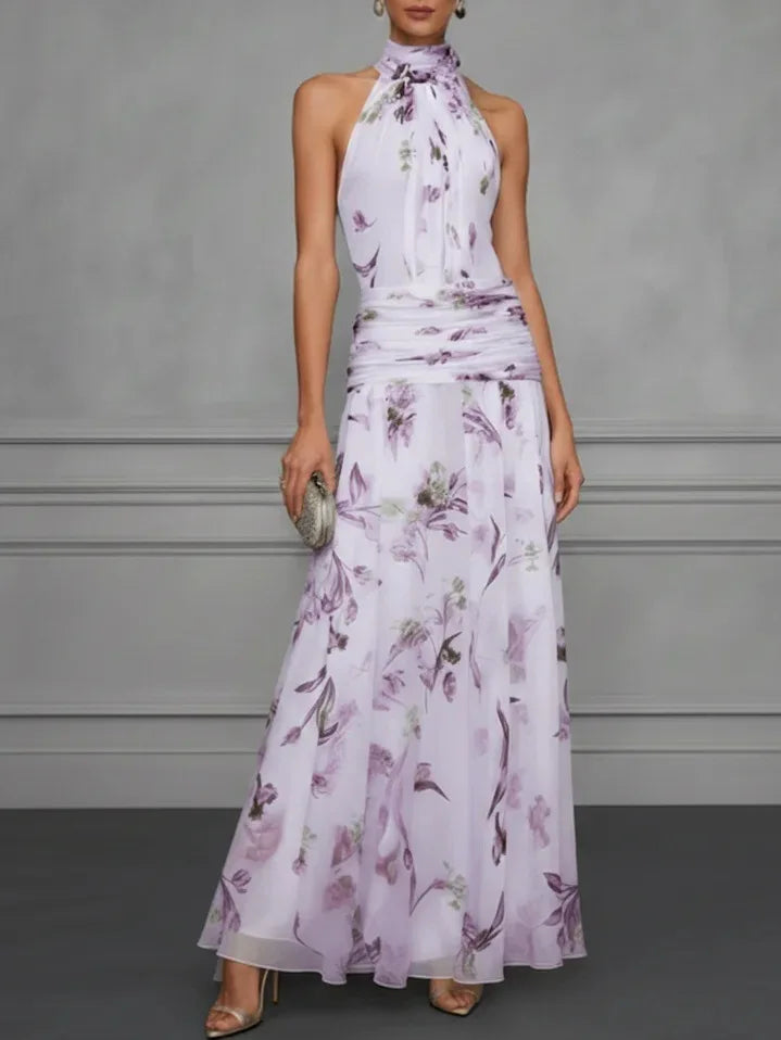Jazlyn | Floral Halter Sleeveless Maxi Wedding Guest Dress for Specal Occasions
