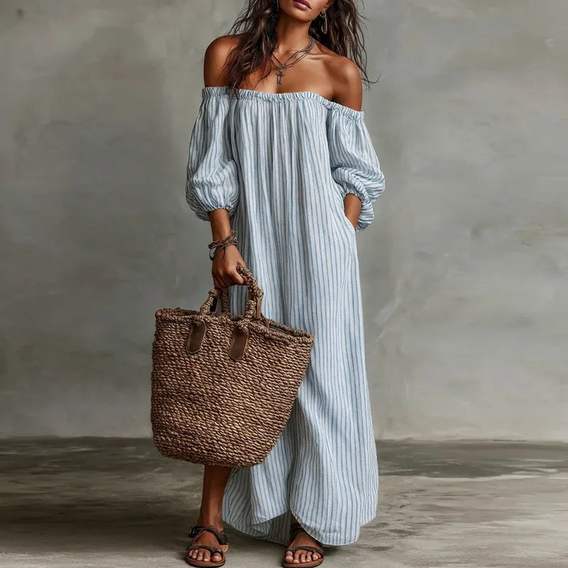 Maddi | Breathable Elegant Off Shoulder Half Puff Sleeved Maxi Dress