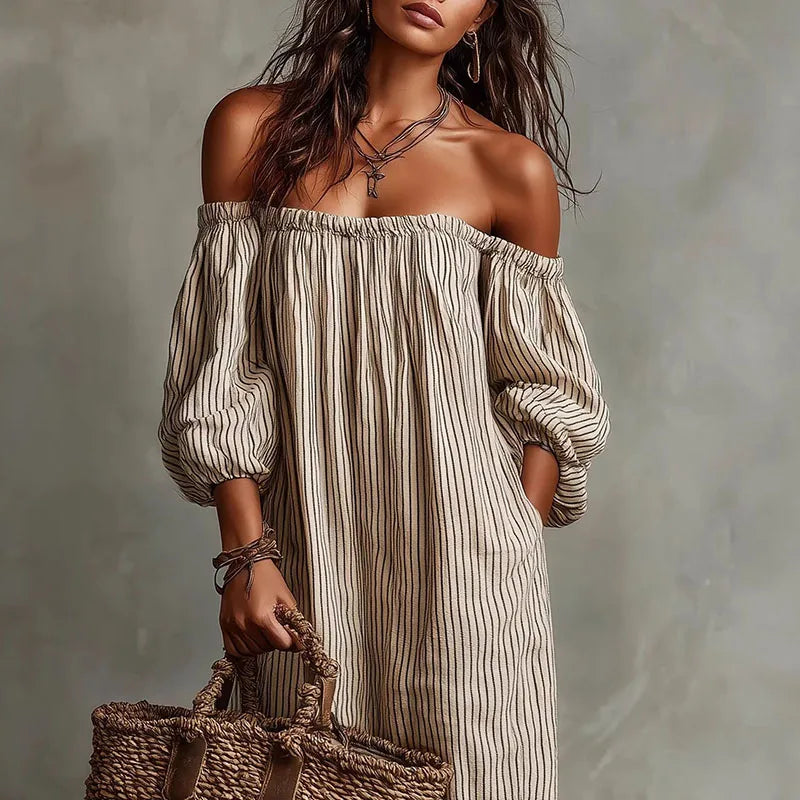 Maddi | Breathable Elegant Off Shoulder Half Puff Sleeved Maxi Dress