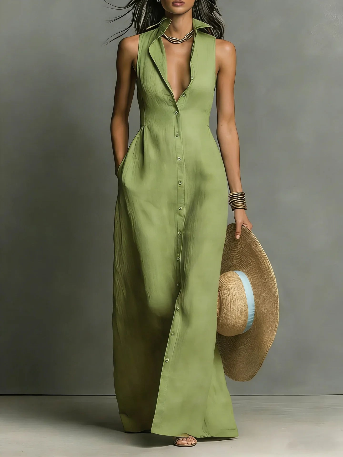 Valeria | Elegant and Comfortable Lapel Shirt Dress with Pockets
