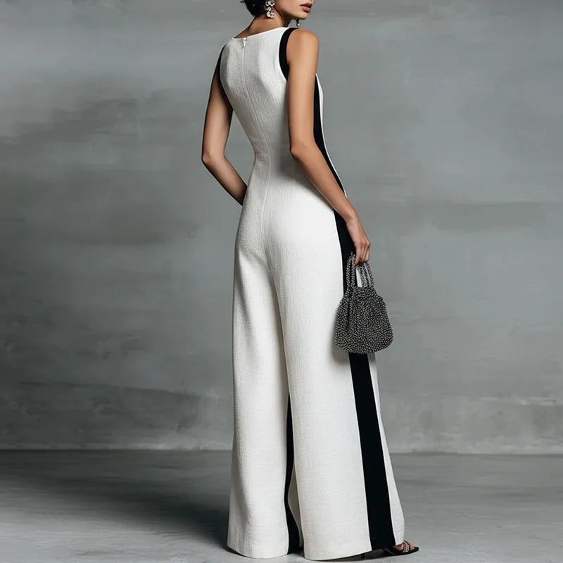 Camella | Lightweight Elegant Wide Leg V Neck Formal Jumpsuit with Zipper