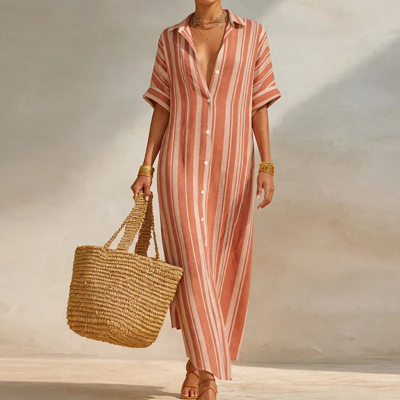 Olivia | Long Button Linen Shirt Dress for Summer Time