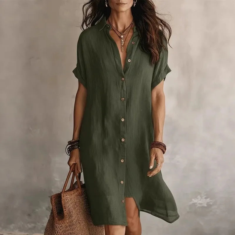Rowan | Button Down Shirt Bohemian Dress with Half Sleeves