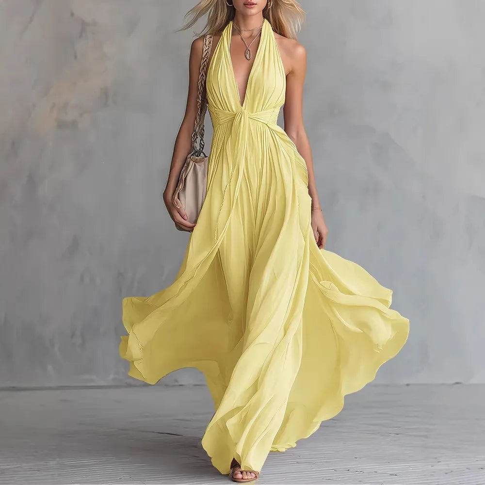 Roselyn | Flowy Elegant Sleeveless Pleated Evening Dress for Parties