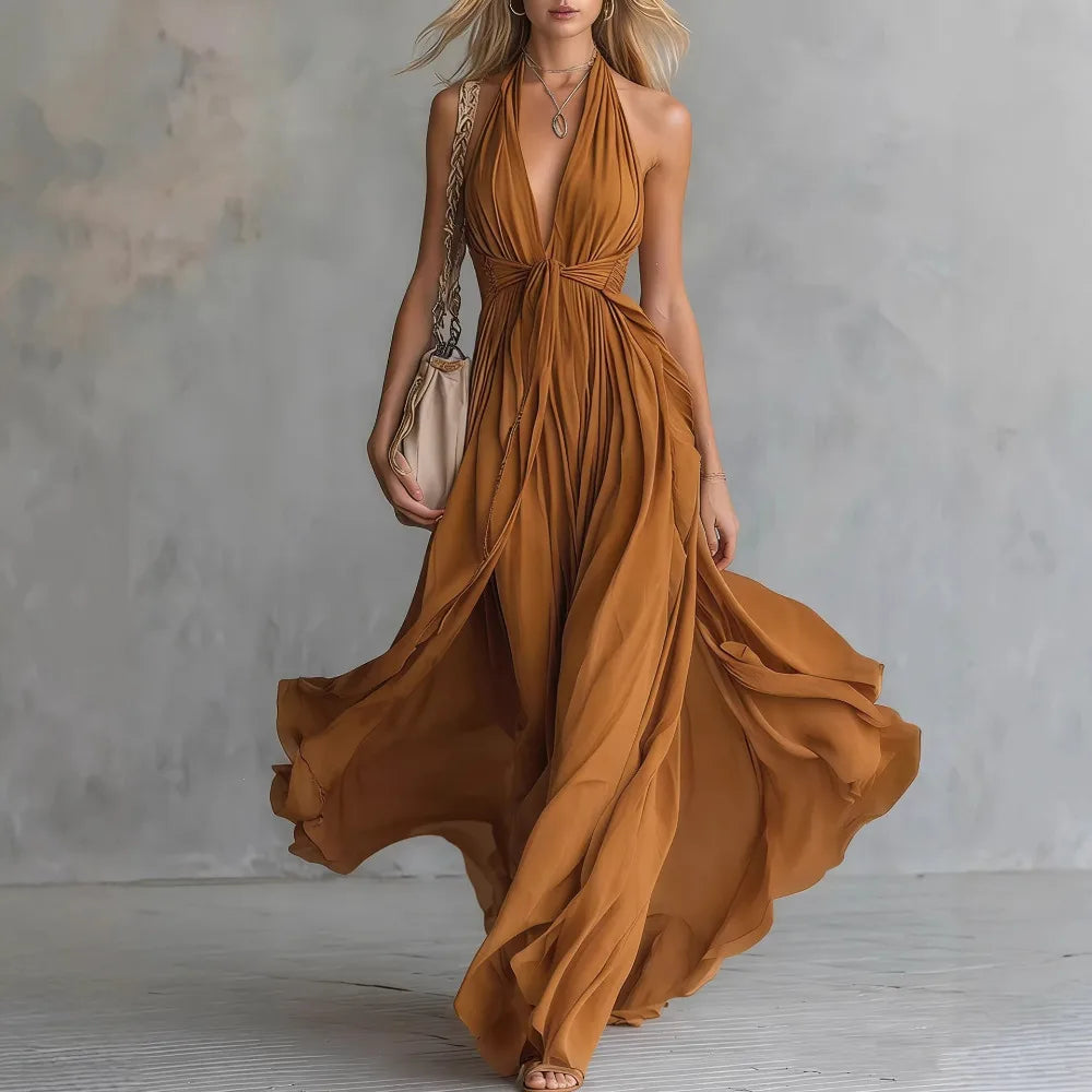 Roselyn | Flowy Elegant Sleeveless Pleated Evening Dress for Parties