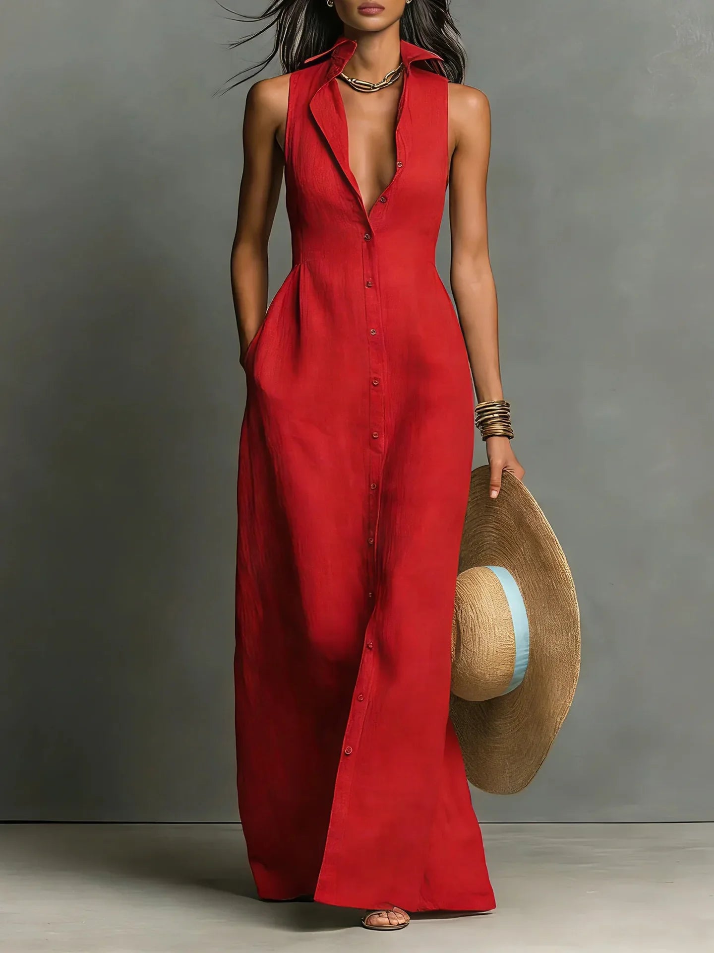 Valeria | Elegant and Comfortable Lapel Shirt Dress with Pockets