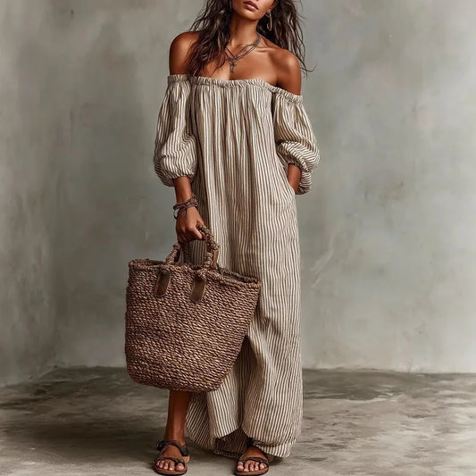 Maddi | Breathable Elegant Off Shoulder Half Puff Sleeved Maxi Dress