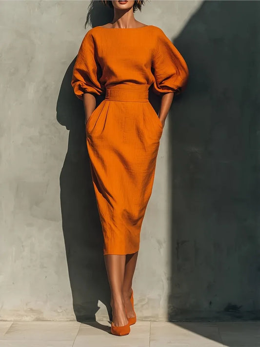 Bailey | Women's Elegant Half Sleeve Linen Pleated Midi Dress