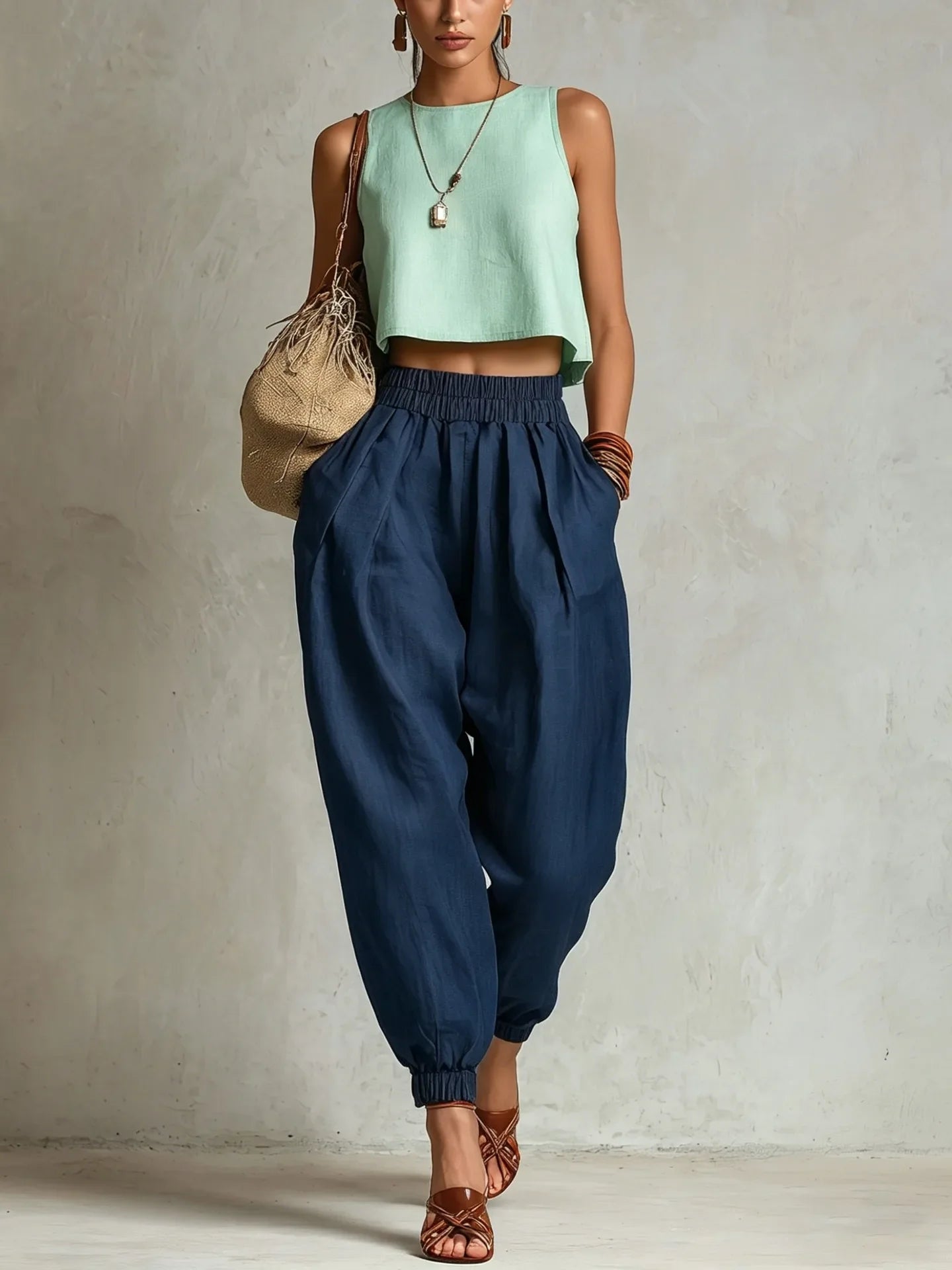 Ashley | Comfy Elastic Waist Harem Pants with Tapered Leg