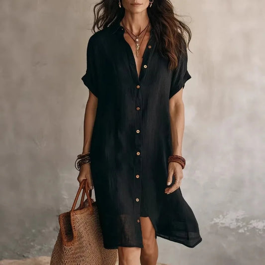 Rowan | Button Down Shirt Bohemian Dress with Half Sleeves