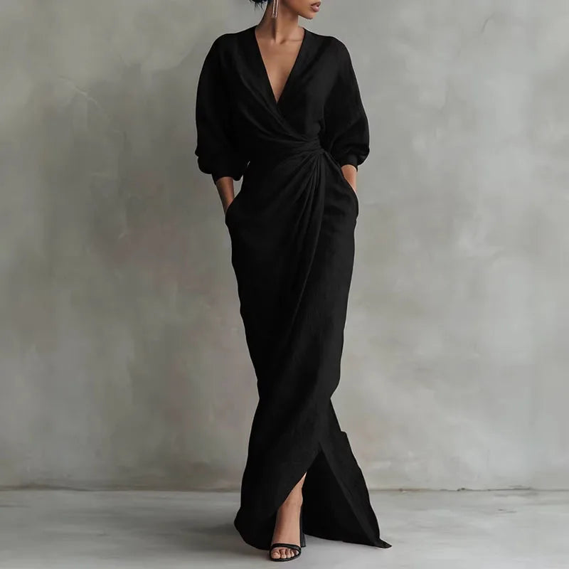 Elowen | V Neck Wrap Waist Long Sleeve Dress for Summer Time