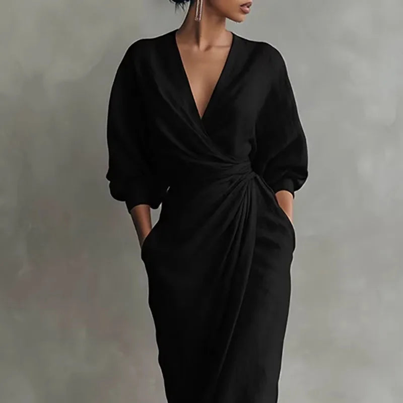 Elowen | V Neck Wrap Waist Long Sleeve Dress for Summer Time