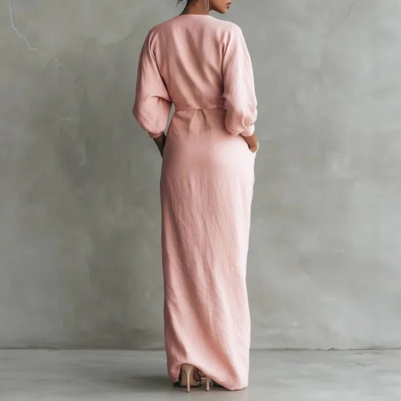 Elowen | V Neck Wrap Waist Long Sleeve Dress for Summer Time