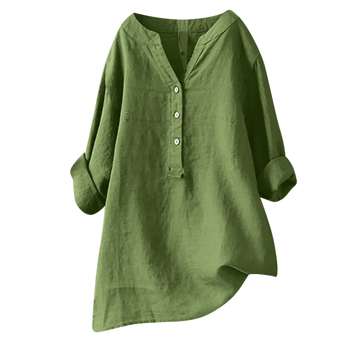 Amara | Women's Breezy Cotton-Linen Tunic-Top Shirt with V Neck and Buttons