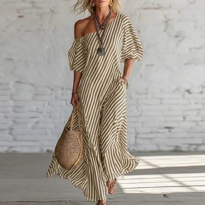 Sian | Breathable One Shoulder Puff Half Sleeve Boho Dress