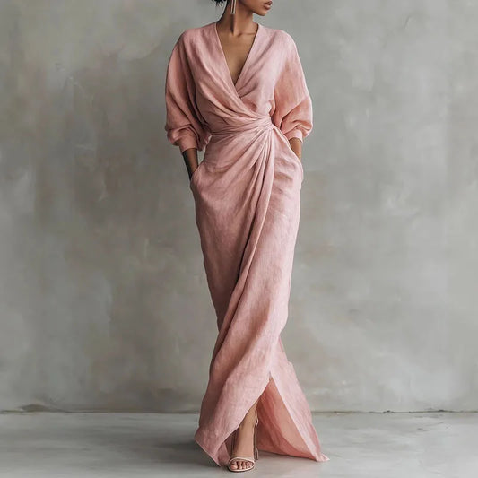 Elowen | V Neck Wrap Waist Long Sleeve Dress for Summer Time